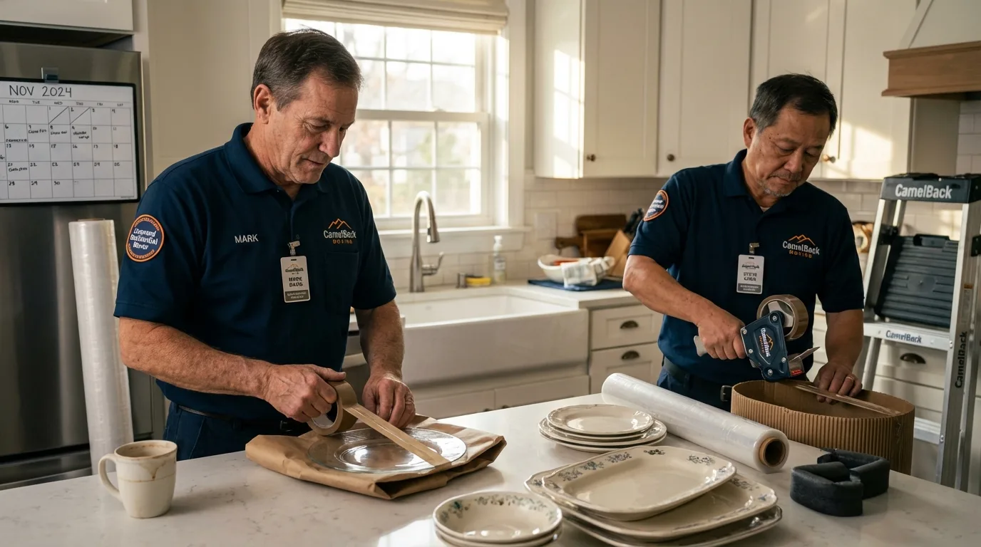 Professional crew packing kitchen dishware in Covington, VA